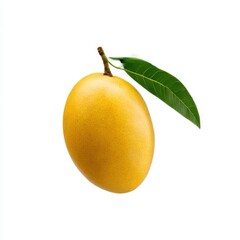 Ripe yellow mango with leaf isolated on white background