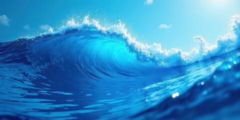 Ocean Wave Curls Underneath a Brilliant Sunny Sky A Stunning Blue Water Scene