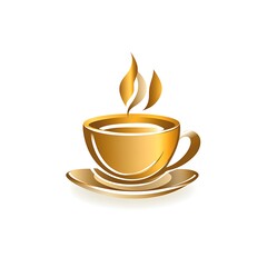 Fototapeta premium Golden coffee cup and saucer with steam