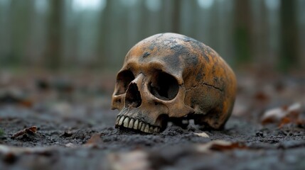 Skull resting in the forest