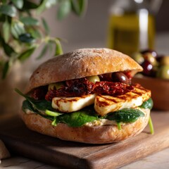 Veggie-Burger mit Halloumi und Oliven