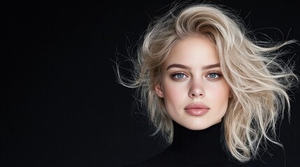 Fototapeta premium Elegant close up portrait of young woman with blonde windblown hair