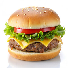 Pepper jack cheeseburger on white background