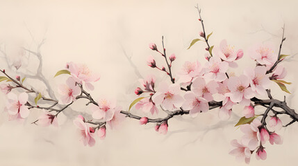 vintage white and pink sakura oil art print background poster decorative painting 