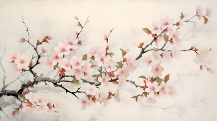 vintage white and pink sakura oil art print background poster decorative painting 