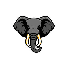 Fototapeta premium Cartoon elephant head with gray and yellow trunk on transparent background