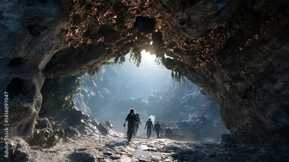 Poster exploring ancient alien ruins on a distant asteroid surface generative ai