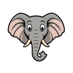 Naklejka premium Cartoon illustration of an elephant head with large rounded ears and a curled trunk, transparent background