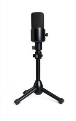 Sleek Black Condenser Microphone on Tripod Stand: Studio-Ready Minimalist Design