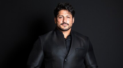 Fototapeta premium Confident man portrait dark suit studio photography