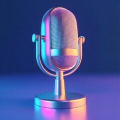Retro Silver Microphone: Neon Glow, Studio Aesthetic