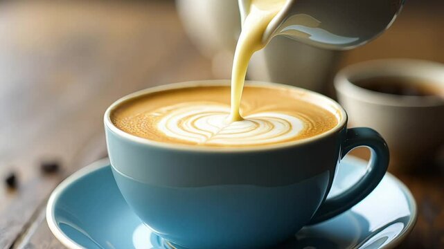 Coffee with cream pour, indulgent and aesthetic cafe moment