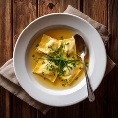 Maultaschen in Brühe mit Schnittlauchstängel