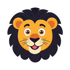 Obraz premium Cartoon illustration of a friendly lion's face with a full mane and playful expression, transparent background