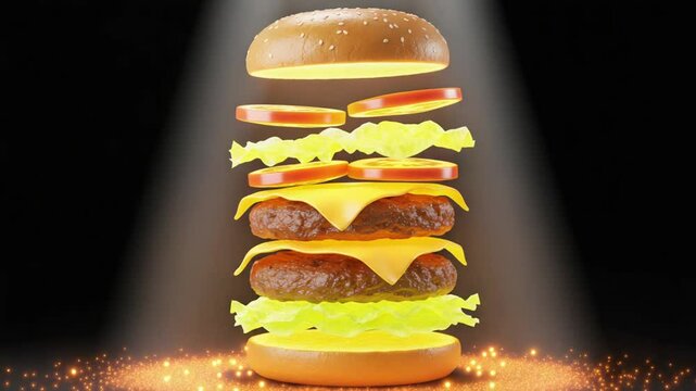 Exploded View of a Delicious Double Cheeseburger