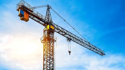 Construction Crane with Blue Sky and Sunlight in Urban Setting
