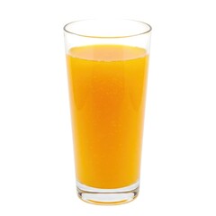 Orange juice in glass, full view on white background