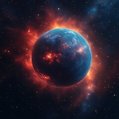 Obraz premium Fiery planet engulfed in cosmic nebula