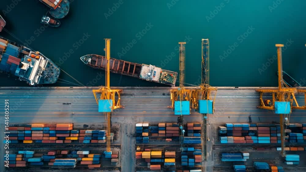 Aufkleber overhead view of congested port shows supply chain issues generative ai