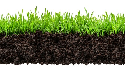 Fresh Green Grass on Soil Layer Close-Up for Nature Background