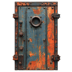 Old rusty metal door texture background aged steel industrial entrance on transparent background