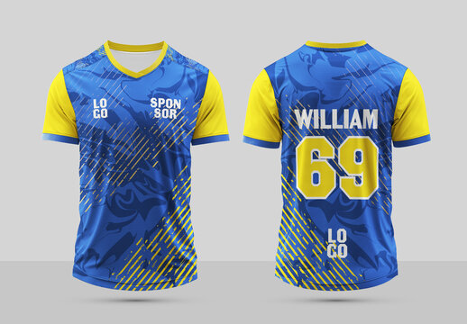 Editable Sport Jersey Design Template Front and Back View