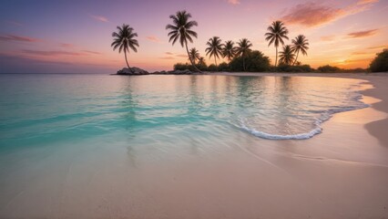 Obraz premium Tropical Sunset Beach with Palm Trees