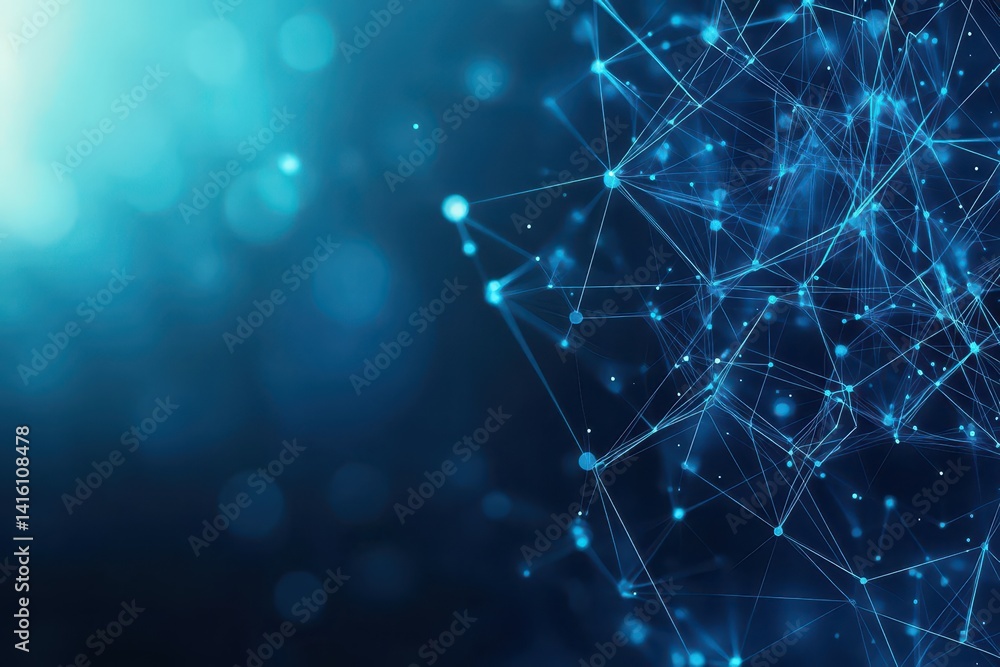 Poster Abstract illustration featuring plexus blue geometrical shapes representing connection and web concept with digital communication and technology network background comprising movin