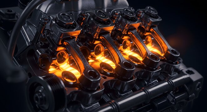 Internal combustion engine pistons and connecting rods shiny metal parts