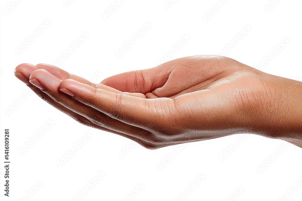 Poster open palm of human hand raised horizontally on white background suggesting openness gesture support 