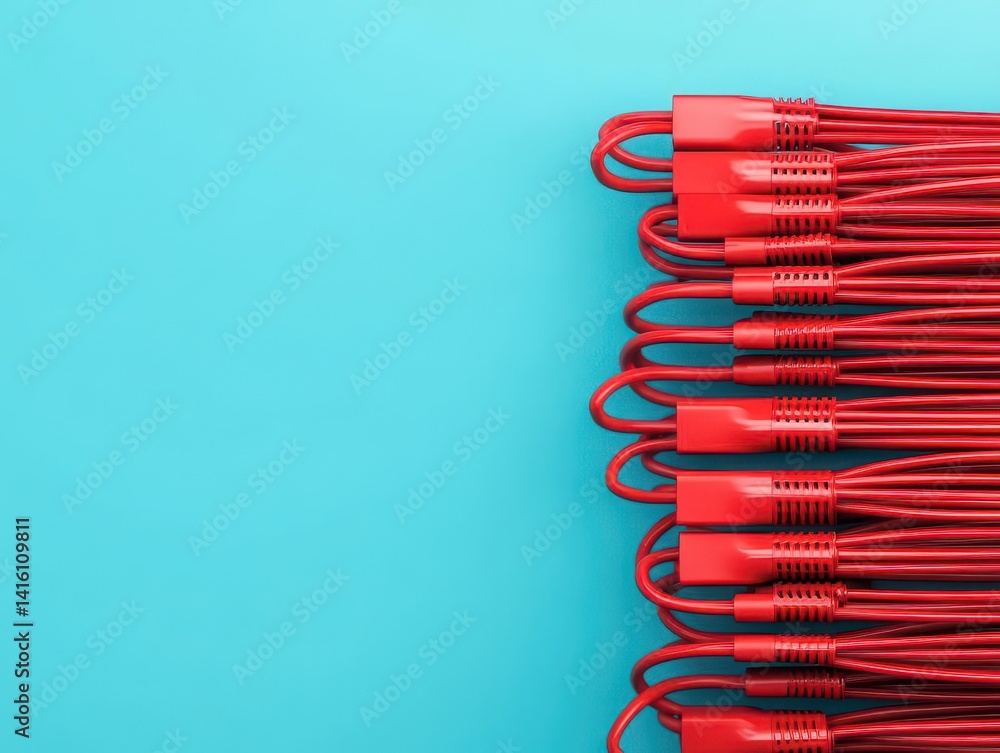 Poster abstract red wires on plain background for modern design concepts, red, abstract, wires, technology,