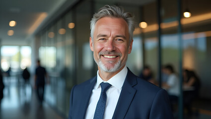 Portrait of a Successful Senior Businessman Consultant – Smiling in Modern Office Environment