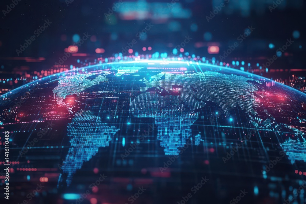 Poster Abstract technology with global world network and telecommunication on earth digital data visualization vector illustration design