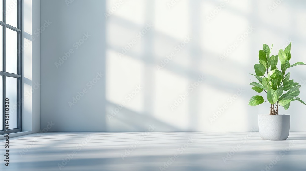 Poster Abstract white studio background for product presentation Empty room with shadows of window Display product with blurred backdrop  Generative AI