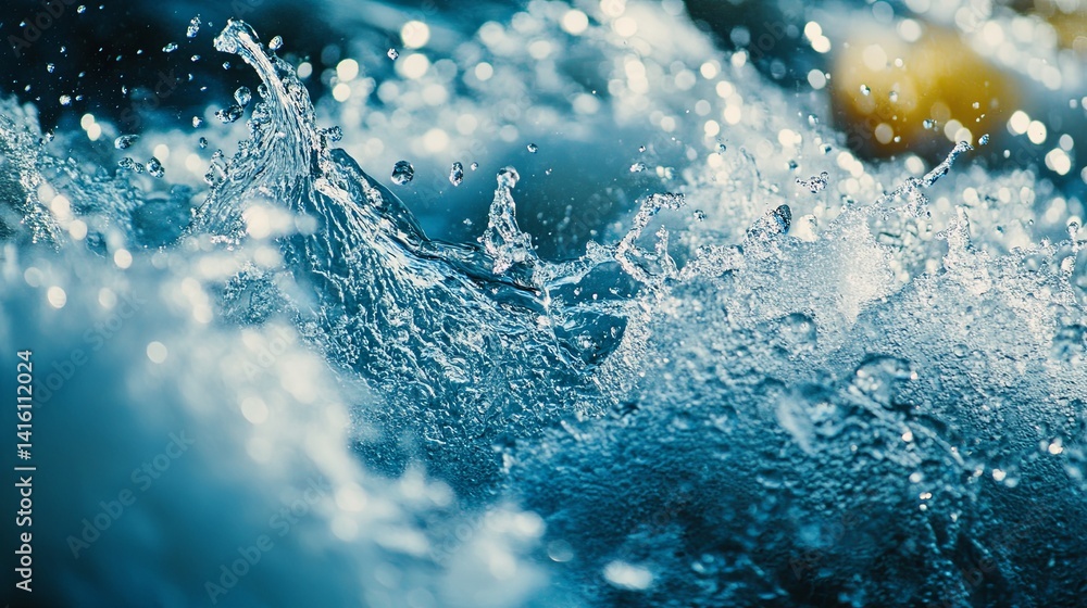 Poster water splashes create stunning patterns in sunlight during a refreshing summer day at a lakeside