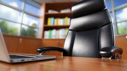Modern Office Chair and Laptop on Wooden Desk in Bright Workspace