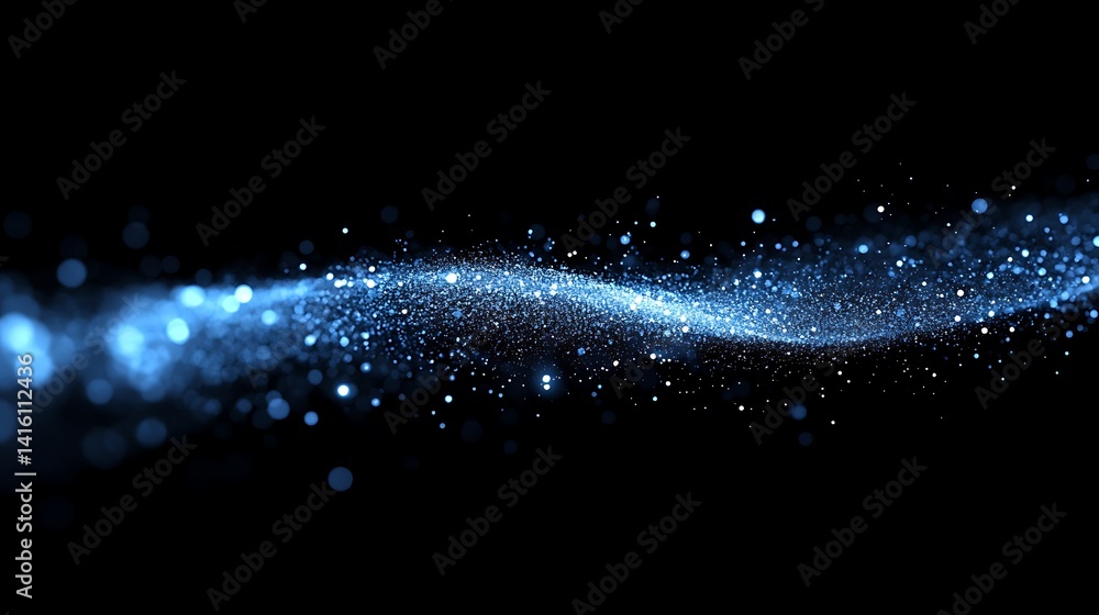 Poster abstract cosmic particle wave, abstract digital wave of particles on a black background, resembling 