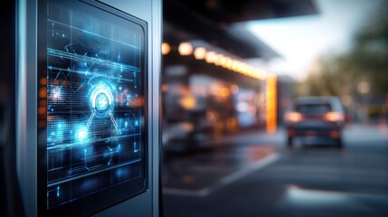 Emerging technology interaction at a modern charging station urban environment futuristic concept close-up view