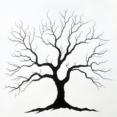 Fototapeta premium Silhouette of leafless tree artwork on white background