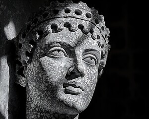 Ancient Crowned Woman Stone Sculpture
