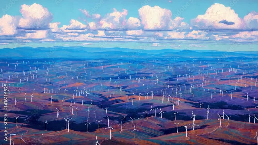 Aufkleber wind turbine farm operating optimally in a vast landscape generative ai