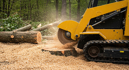Stump grinder machine removing tree stump forestry wood chips equipment