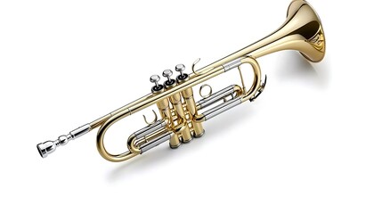 Obraz premium Elegant Brass Trumpet on White Background for Music Lovers