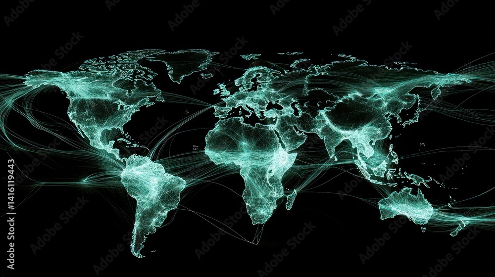 Poster global network connections: a visual representation of worldwide interconnectivity