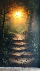 Obraz premium Stone Path Leading To Glowing Light In Forest Painting Photo