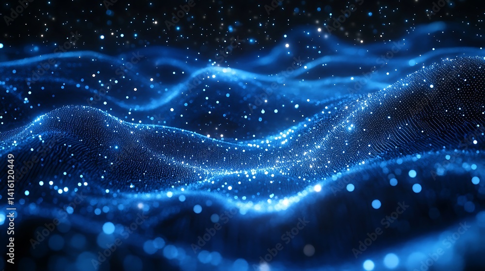 Poster abstract digital network with glowing blue nodes particles wave