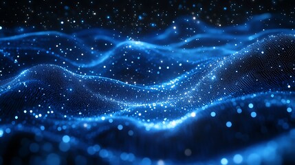Abstract Digital Network with Glowing Blue Nodes particles wave