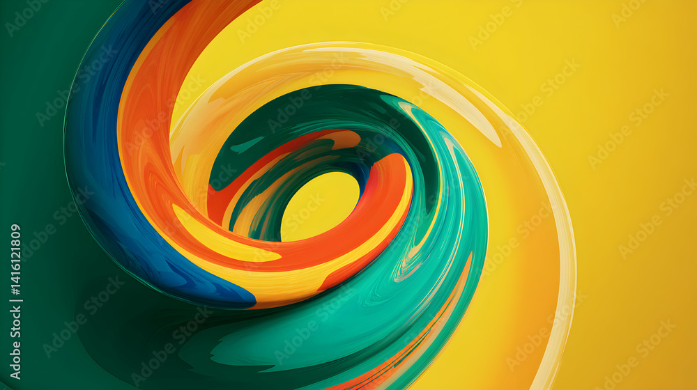 Aufkleber abstract multicolored swirl on a vibrant yellow backdrop for dynamic visuals
