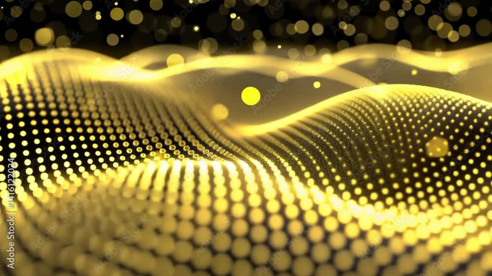 Poster elegant abstract patterns of golden light shimmering dots and waves create luxurious background with