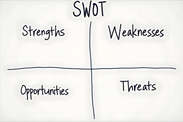 SWOT analysis board highlighting strengths, weaknesses, opportunities, and threats